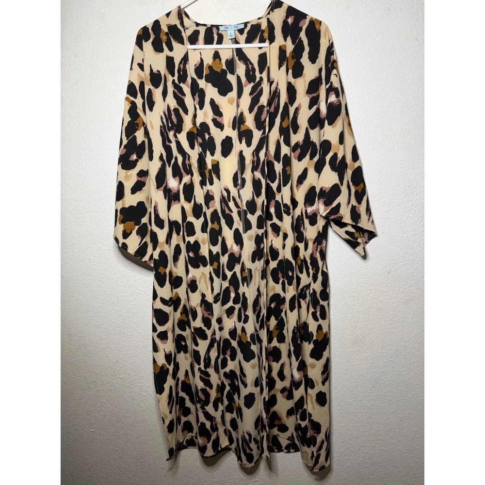 She + Sky Leopard Print Open Front Kimono Cardigan Large SL8688 Animal Print